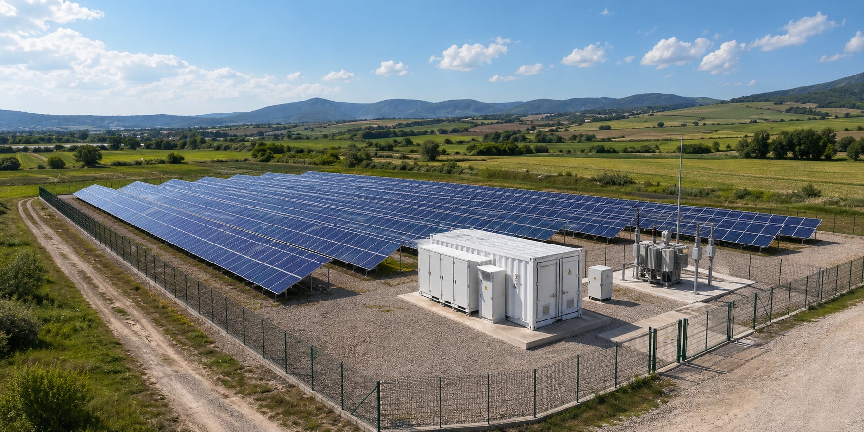 По-малък фотоволтаичен парк с батерия на терен